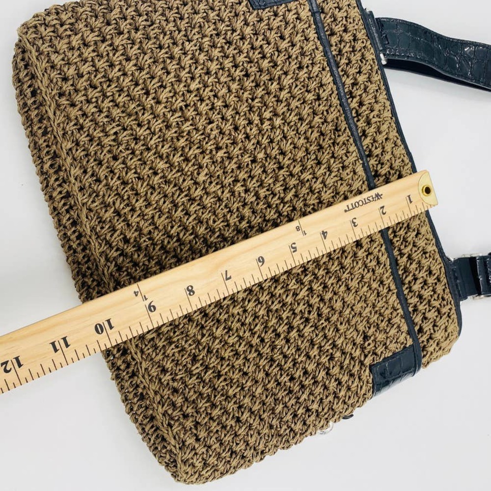 Brighton Brown Black Woven Straw and Leather Messenger Shoulder Bag - Picture 5 of 11